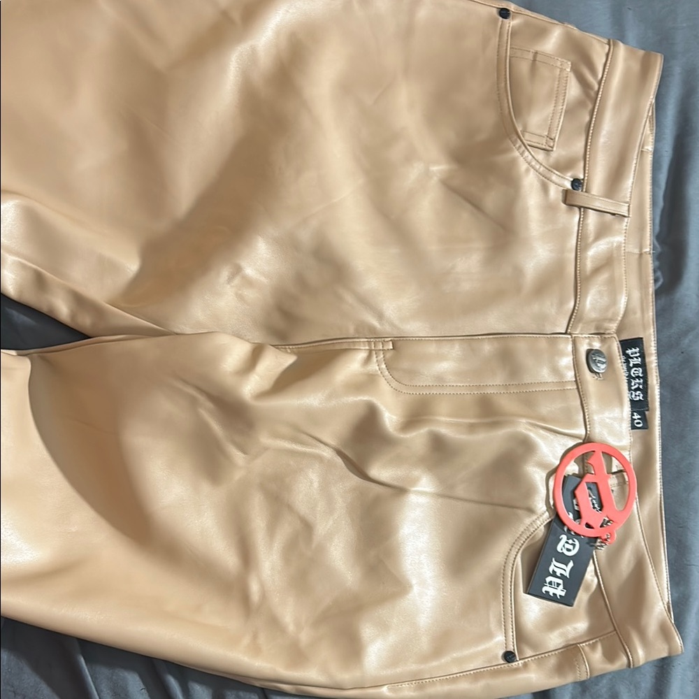Tan Faux Leather Pants